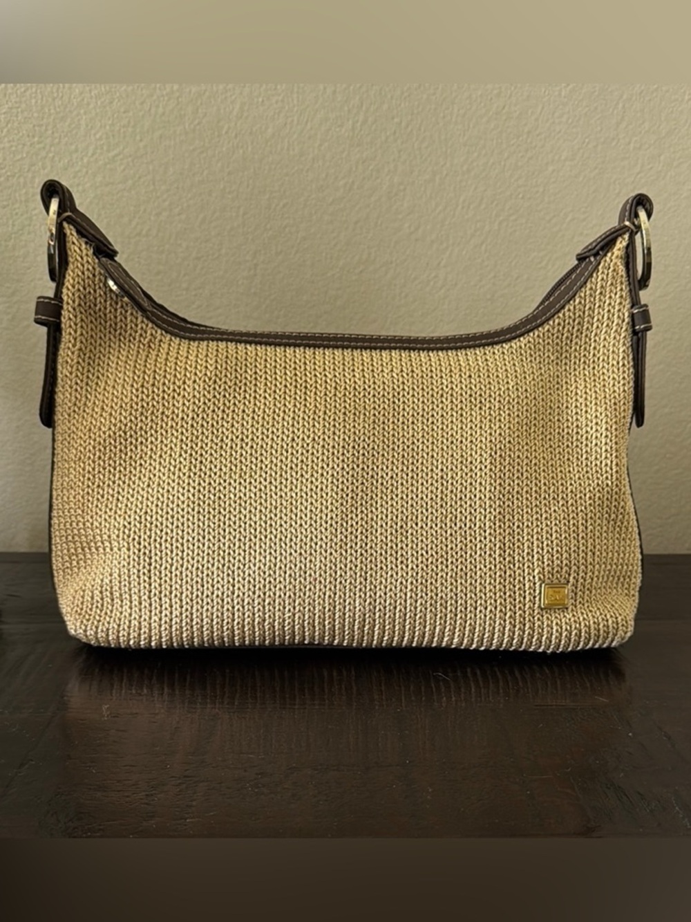 The Sak Woven Shoulder Bag with Brown Trim